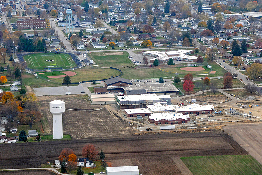 aerial view of school construction