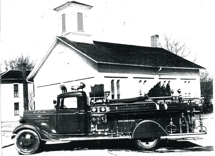 black and white photo of firetruck